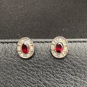 Garnet and Rhinestone Clip Earrings